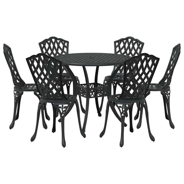 vidaXL Set da Pranzo per Giardino 7 pcs Nero Alluminio