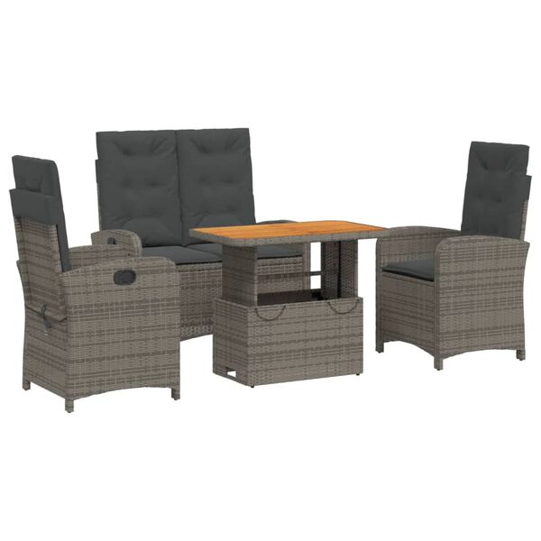 vidaXL Set da Pranzo da Giardino 4 pz con Cuscini in Polyrattan Grigio