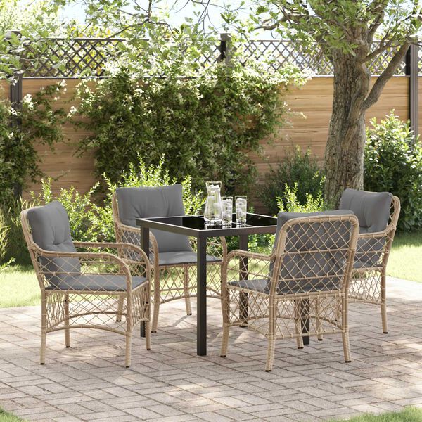 vidaXL Set da Pranzo per Giardino con cuscino 5 pcs Beige polyrattan
