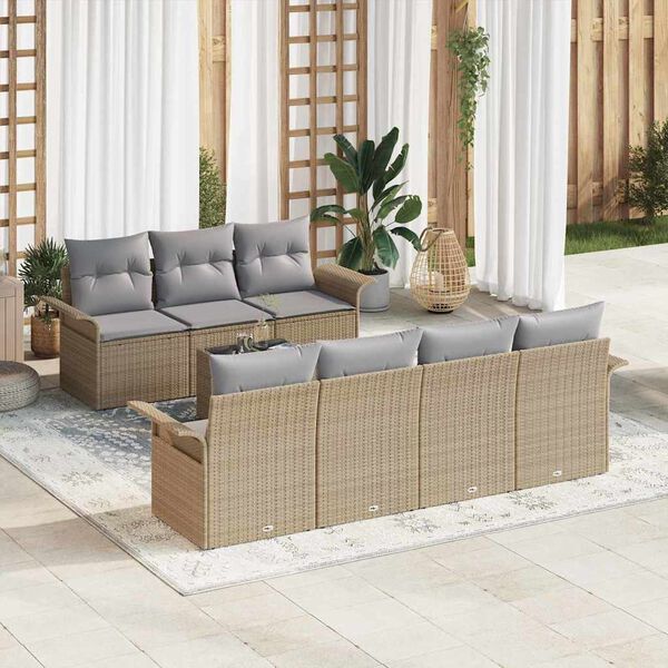 vidaXL Set Divano da Giardino con cuscino 8 pcs Beige polyrattan