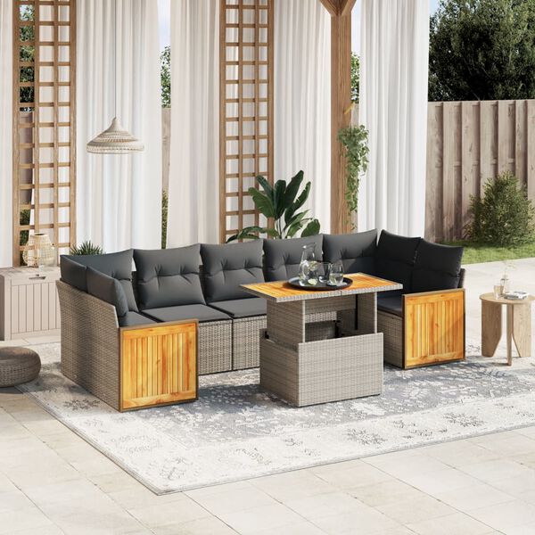 vidaXL Set Divano da Giardino 8 pz con Cuscini Grigio in Polyrattan