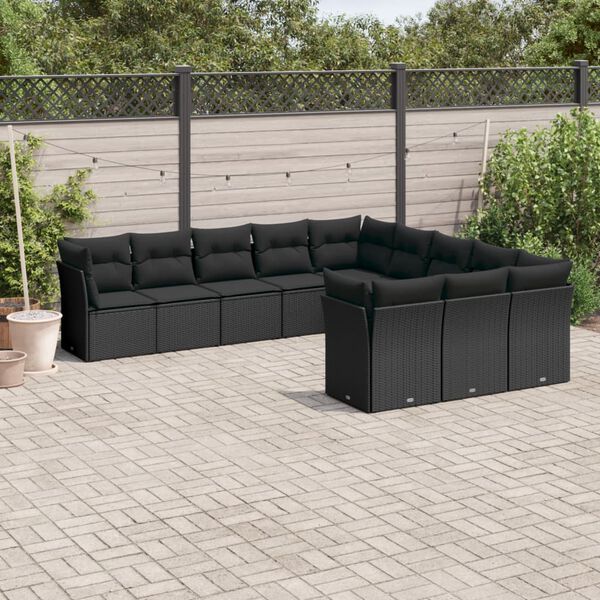 vidaXL Set Divani da Giardino 11 pz con Cuscini in Polyrattan Nero
