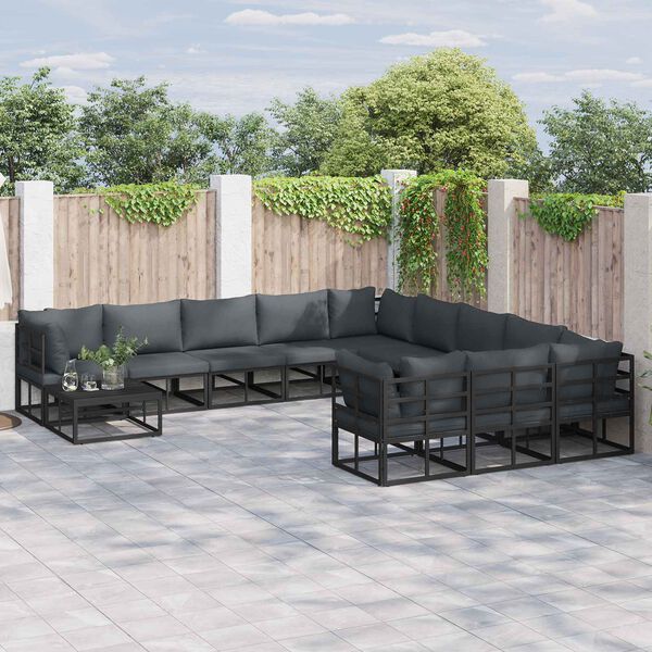 vidaXL Set Divano da Giardino con cuscino 12 pcs Nero Alluminio