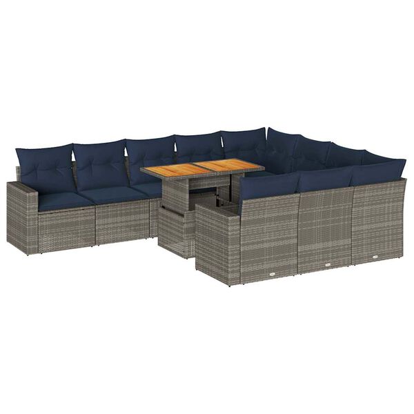 vidaXL Set Divani da Giardino 11 pz con Cuscini in Polyrattan Grigio