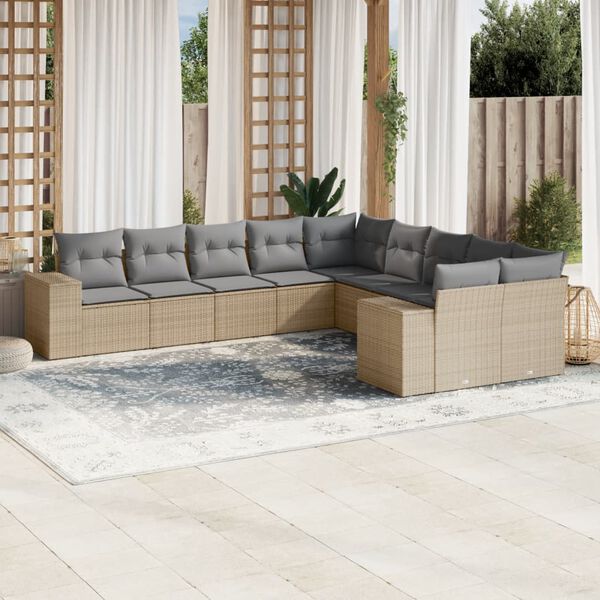 vidaXL Set Divano da Giardino 10 pz con Cuscini Beige in Polyrattan