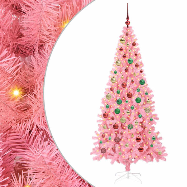 vidaXL Albero di Natale con 300 LED con supporto Rosa 180 cm PVC