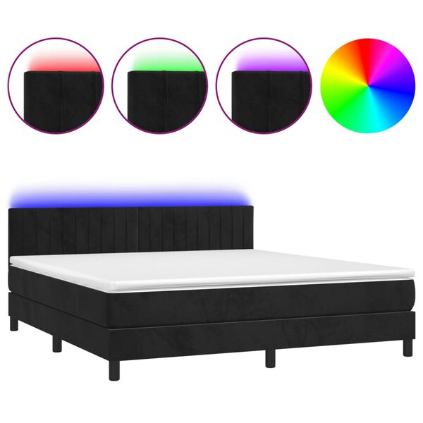 vidaXL Letto a Molle con Materasso e LED Nero 160x200 cm in Velluto