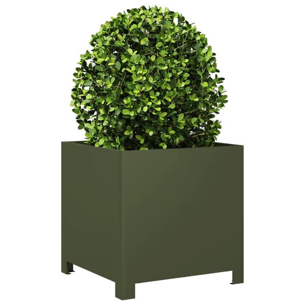 vidaXL Fioriere da Giardino 2 pz Verde Oliva 40x40x40 cm in Acciaio