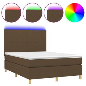 vidaXL Letto a Molle Materasso e LED Marrone Scuro 140x200 cm Tessuto