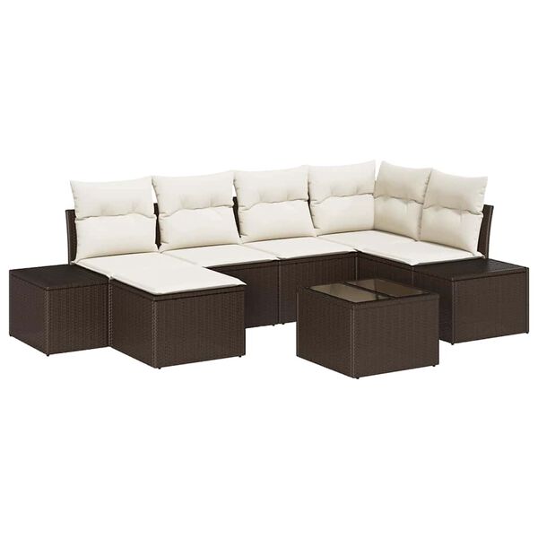 vidaXL Set Divano da Giardino 7 pcs Marrone e Crema polyrattan