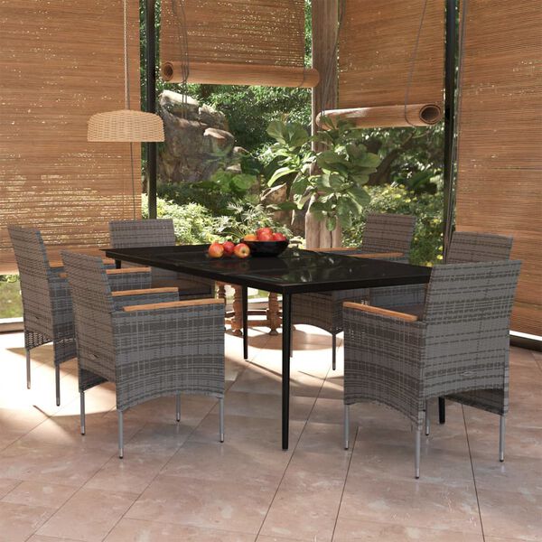 vidaXL Set da Pranzo da Giardino 7 pz con Cuscini Grigio e Nero