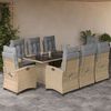 vidaXL Set Pranzo da Giardino 9 pz con Cuscini Beige Misto Polyrattan
