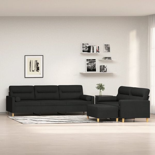 vidaXL Set di Divani 3 pz con Cuscini Decorativi Nero in Tessuto