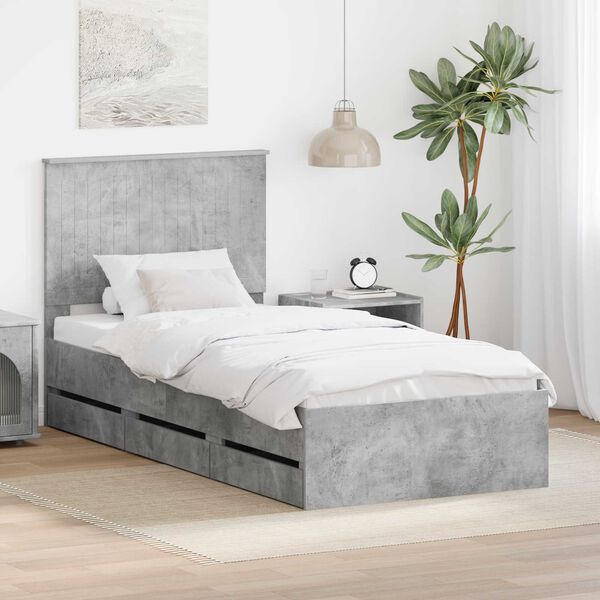 vidaXL Struttura del letto con cassetto Grigio cemento 90 x 190 cm