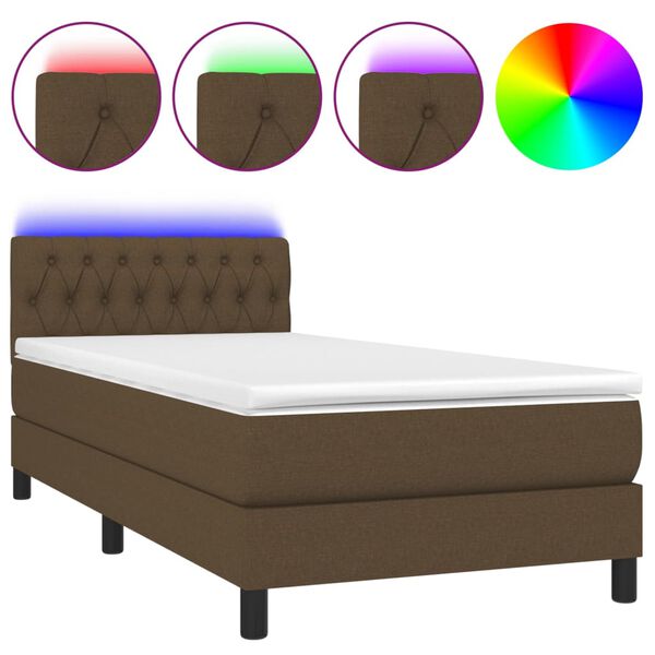 vidaXL Letto a Molle Materasso e LED Marrone Scuro 100x200 cm Tessuto