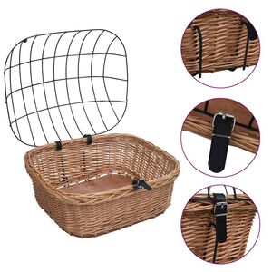 vidaXL Cestino Anteriore Bici con Copertura 50x45x35cm Salice Naturale