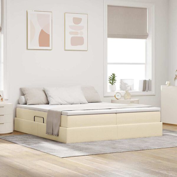 vidaXL Letto con contenitore e materasso Crema 200 x 200 cm Poliestere