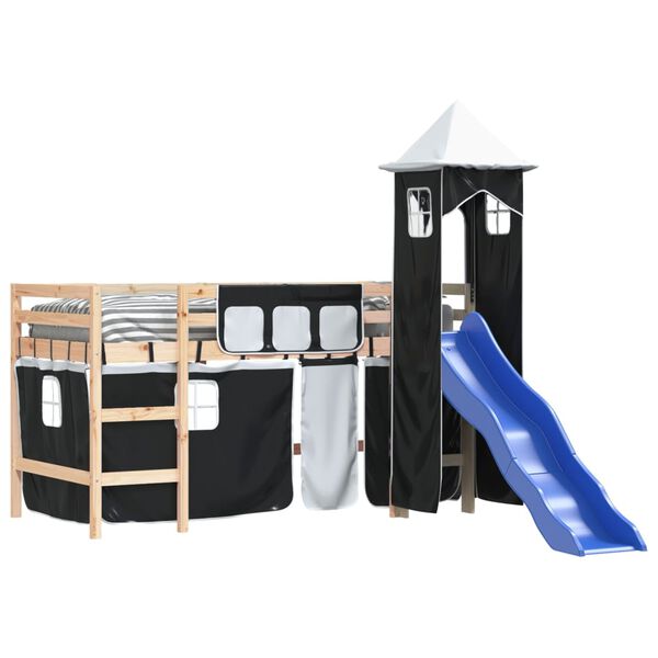 vidaXL Letto a Soppalco con Torre Bambini Bianco e Nero 80x200cm Pino