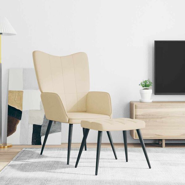 vidaXL Sedia Relax con Sgabello Crema in Tessuto