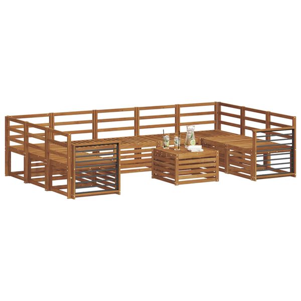 vidaXL Set divani 10 pcs Naturale Legno di Acacia Massello