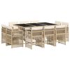 vidaXL Set da Pranzo da Giardino 11 pz con Cuscini Beige in Polyrattan