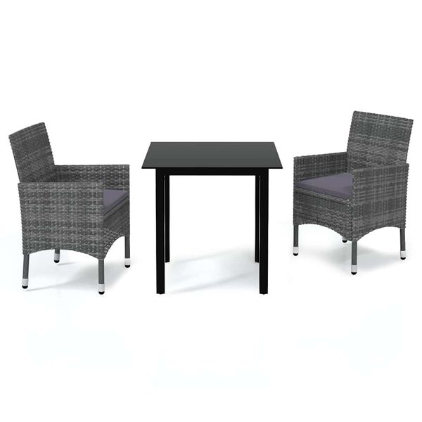 vidaXL Set da Pranzo per Giardino 3 pz con Cuscini Polyrattan Grigio