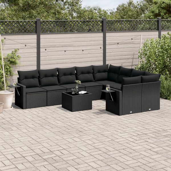 vidaXL Set Divani da Giardino 10pz con Cuscini in Polyrattan Nero