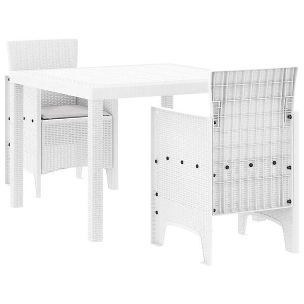 vidaXL Set da Pranzo per Giardino 3 pcs Bianco Rattan Polt