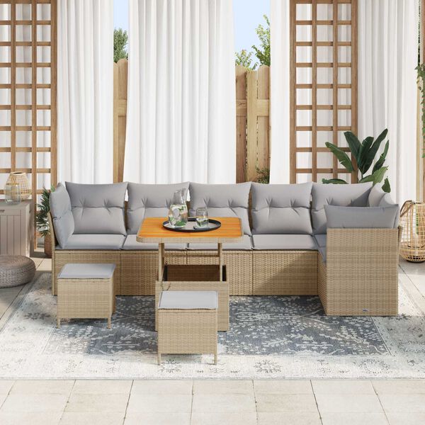 vidaXL Set Divano da Giardino 9 pcs Beige polyrattan