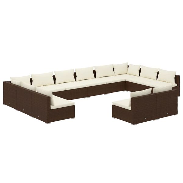 vidaXL Set Divani da Giardino 12 pz con Cuscini in Polyrattan Marrone