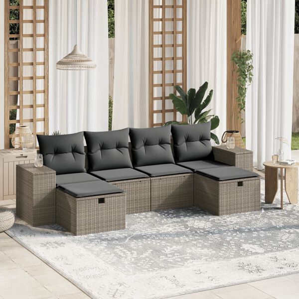 vidaXL Set Divano da Giardino 6pz con Cuscini Grigio Chiaro Polyrattan