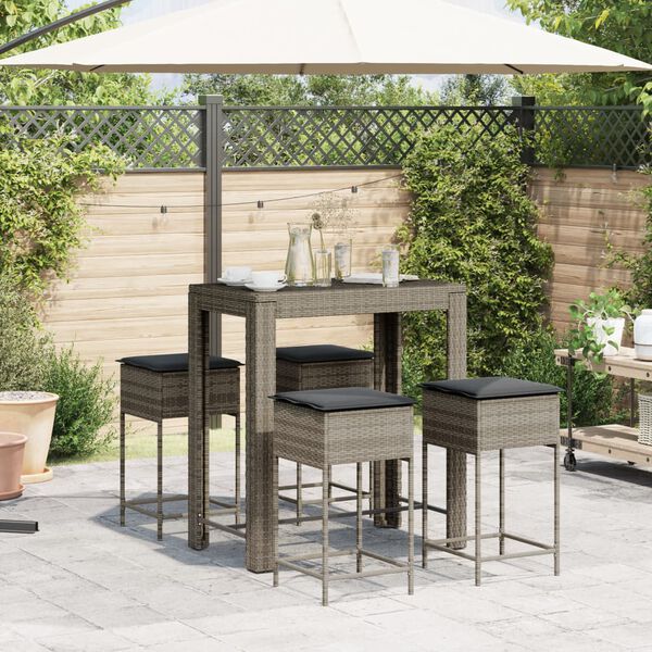 vidaXL Set Bar da Giardino 5 pz con Cuscini in Polyrattan Grigio