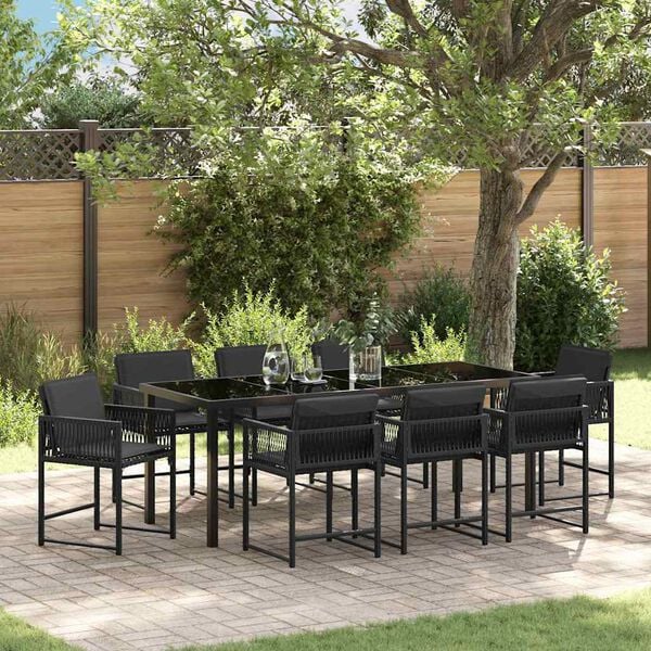 vidaXL Set da Pranzo per Giardino 9 pcs Nero polyrattan