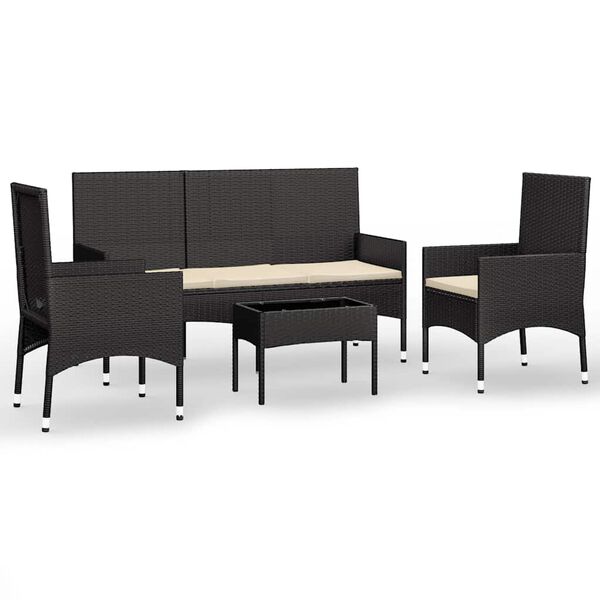 vidaXL Set Divani da Giardino 4 pz con Cuscini Nero in Polyrattan