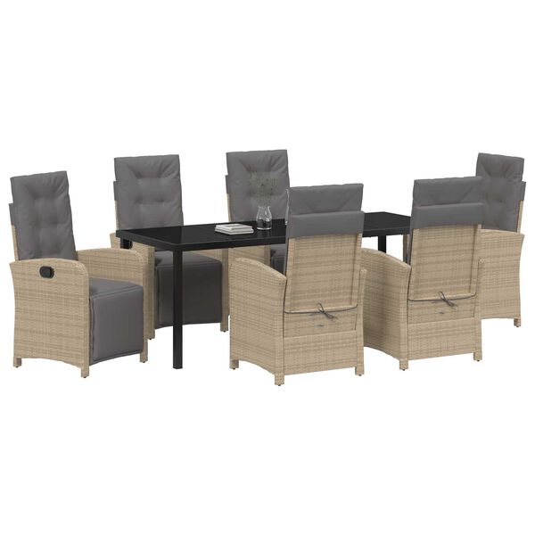 vidaXL Set da Pranzo per Giardino con cuscino 7 pcs Beige polyrattan