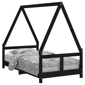 vidaXL Giroletto per Bambini Nero 80x160 cm in Legno Massello di Pino