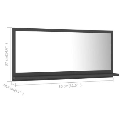 vidaXL Specchio da Bagno Grigio 80x10,5x37 cm in Legno Multistrato