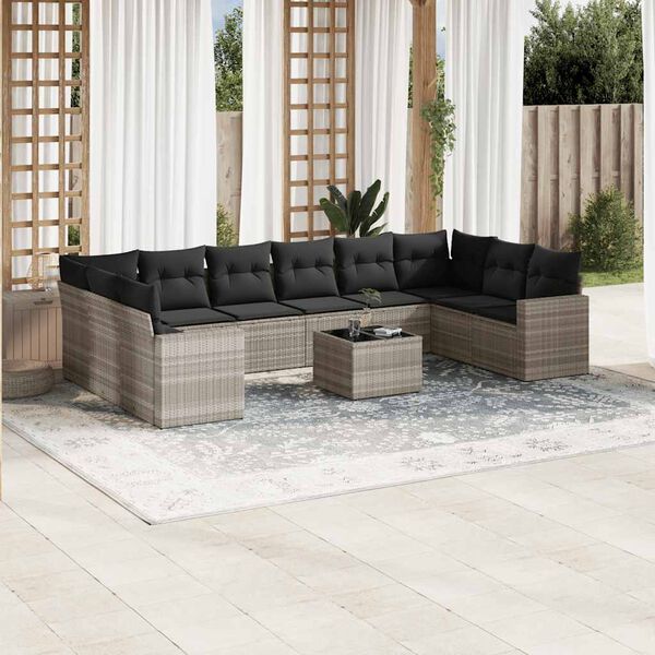 vidaXL Set Divani da Giardino 11 pz con Cuscini in Polyrattan Grigio