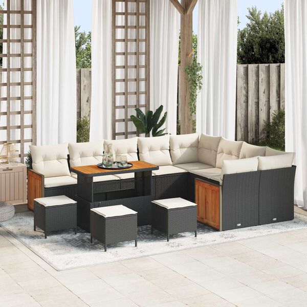vidaXL Set Divano da Giardino 13 pcs Nero e Crema polyrattan