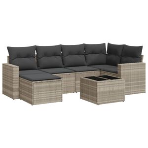 vidaXL Set Divani da Giardino 7pz con Cuscini Grigio Chiaro Polyrattan