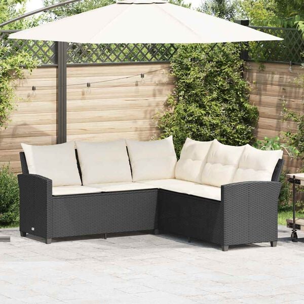 vidaXL Divano a Forma di L con Cuscini in Polyrattan Nero