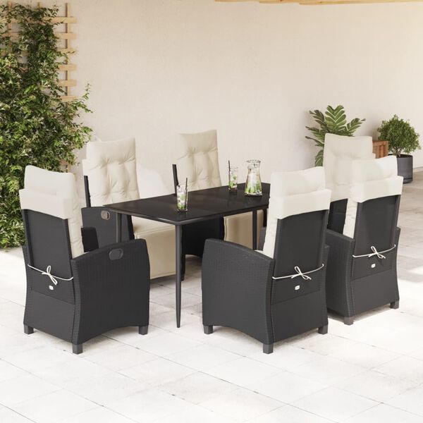 vidaXL Set da Pranzo da Giardino 7 pz Nero con Cuscini in Polyrattan
