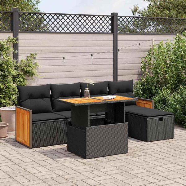vidaXL Set Divano da Giardino 6 pz con Cuscini Nero in Polyrattan