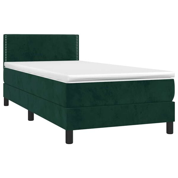 vidaXL Letto a Molle con Materasso e LED Verde Scuro 100x200cm Velluto