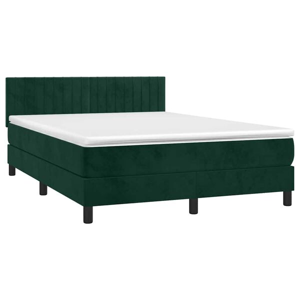 vidaXL Letto a Molle con Materasso e LED Verde Scuro 140x200cm Velluto