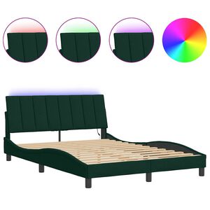 vidaXL Giroletto con LED senza Materasso Hanko Verde Scuro 140x190 cm in Velluto