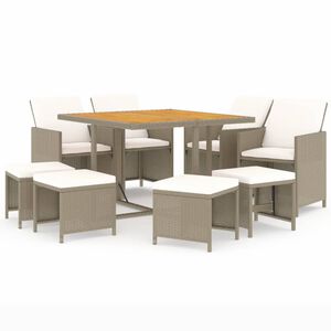 vidaXL Set da Pranzo da Giardino 9 pz con Cuscini in Polyrattan Beige
