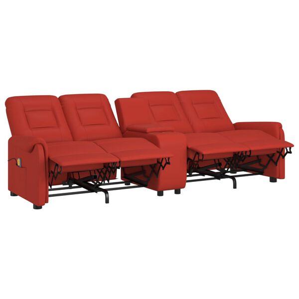 vidaXL Divano Massaggio a 4 Posti con Portabicchieri Rosso Vino