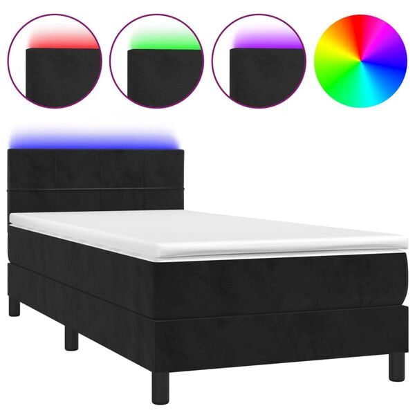 vidaXL Letto a Molle con Materasso e LED Nero 100x200 cm in Velluto