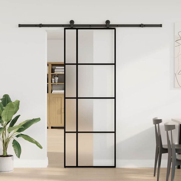 vidaXL Porta Scorrevole con Ferramenta 76x205cm Vetro ESG Alluminio